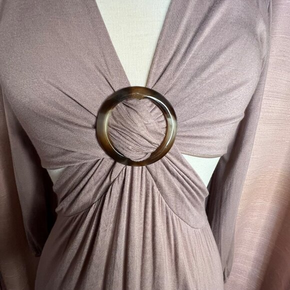 2 Saints Plunging Mauve Size 00/S Sexy Maxi Dress Side Cutouts O-Ring Feminine - Picture 14 of 16
